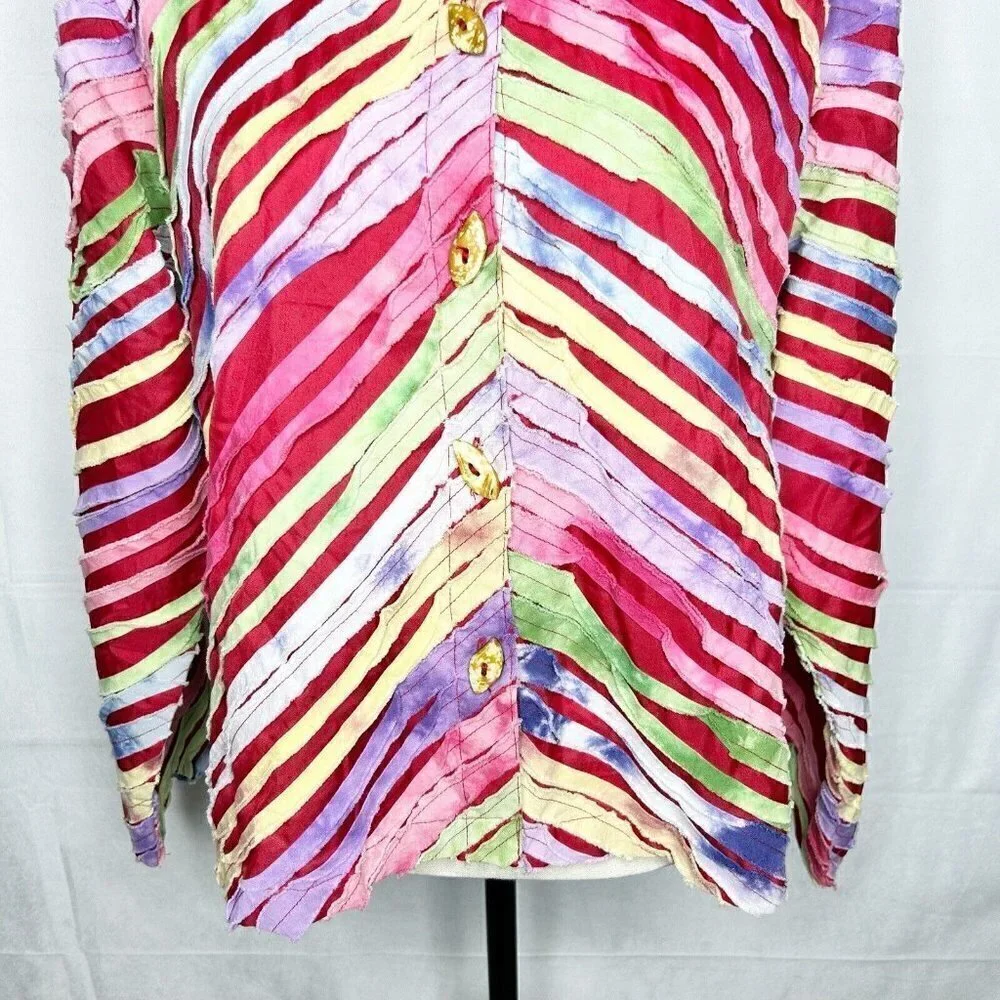 Keren Hart Blazer Jacket Textured Patchwork Stripes Multicolor Sz M Vintage